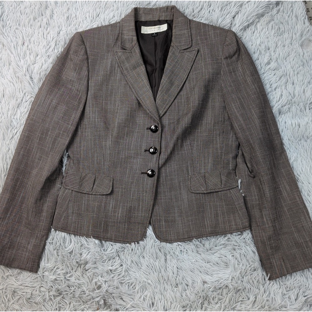 Tahari Jacket Womens 8 Blazer Button Up Preppy Faux Pockets Career